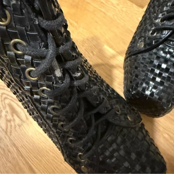 Jeffrey Campbell Black Woven Lita Lace-Up Platform Boots - Picture 6 of 14